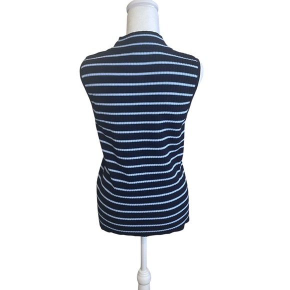 Talbots Navy Light Blue Stripe Mock Neck Sleeveless Sweater Large Office Casual - Picture 6 of 10
